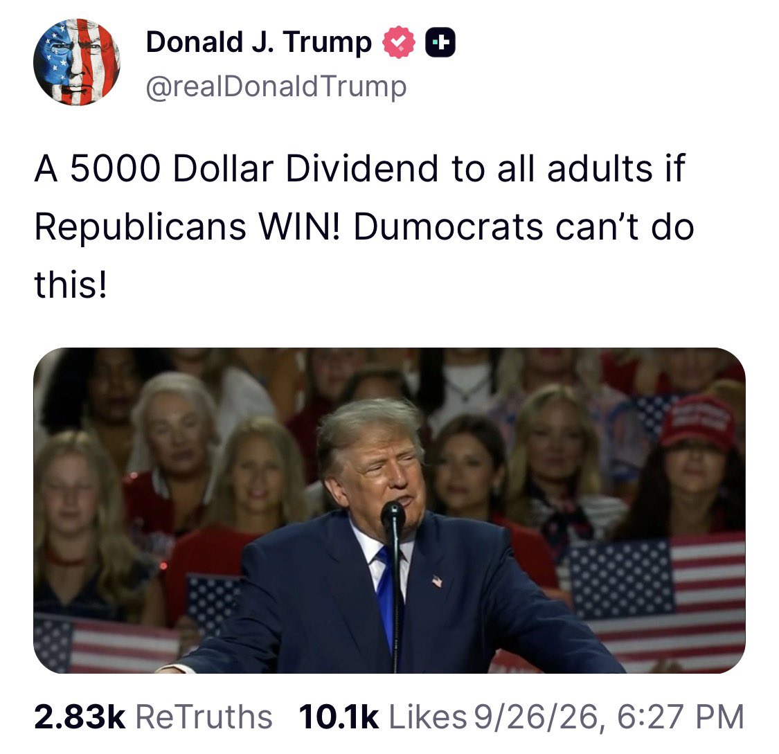 RpsAgainstTrump's tweet photo. Imagine promising to spend $1.3 trillion handing out checks while campaigning against socialism. https://t.co/4mk3ApUKo4