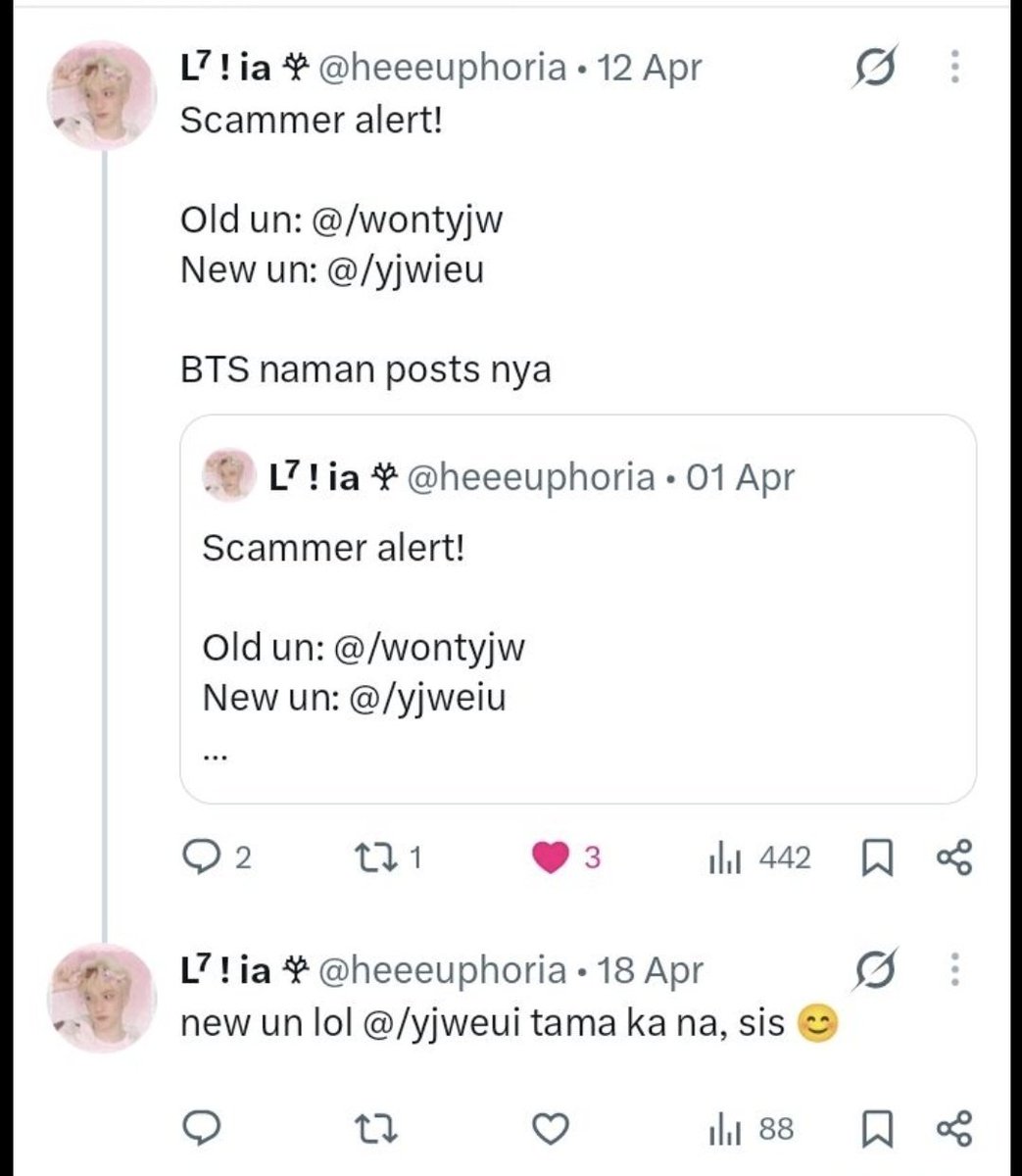 luvkthsbmail's tweet photo. 🚨 scammer alert !

@/debrmsv (new un)

Baka mag offer sa inyo thru dms. They can also provide proofs and vids. 😬 https://t.co/piUgTWZR27