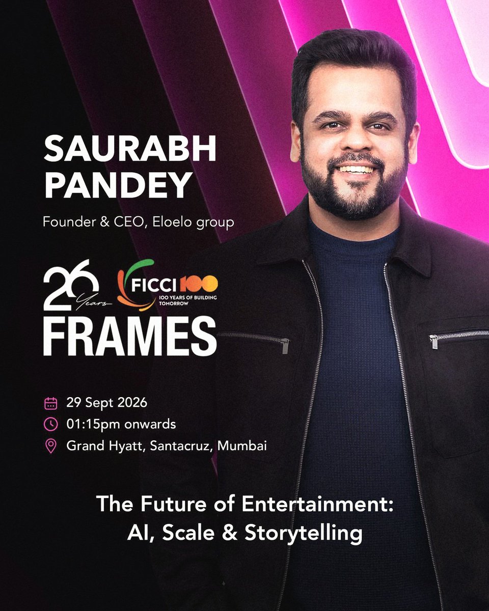 saurabheloelo's tweet photo. Every generation has reinvented how stories are told.

Cinema took stories to the big screen.
OTT brought them on-demand.
Micro-dramas are making them faster & mobile-first.

And now, AI is about to change storytelling all over again. 

Not just how we watch stories — but how we imagine, create and scale them. 

While building @eloeloapp & @story_tv_asia we have been seeing this first hand.

I’ll be delivering a keynote at @FICCI @FICCIFRAMES 2026
on this intersection of storytelling × AI × scale — and why I believe the next decade of entertainment will look fundamentally different from the last.

And we won’t just be talking about the future.

We’ll be unveiling one of the biggest things we’ve ever built at EloElo Group.

Can’t wait to finally show it to the world.

#FICCIFrames2026