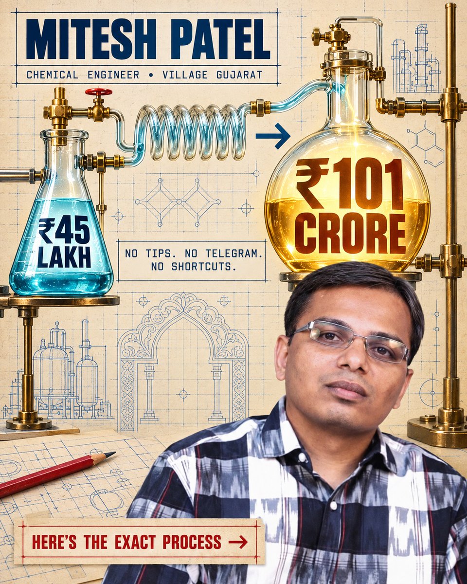 hb_stocks's tweet photo. A chemical engineer from a village in Gujarat turned ₹45 lakh into ₹101 crore.

No tips. No Telegram. No shortcuts. Here's exactly how he did it 👇 https://t.co/Da51d02Qhc