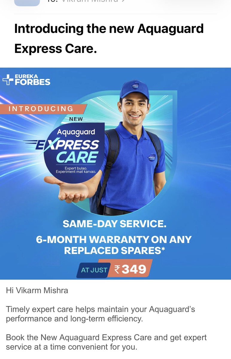vikram00797's tweet photo. @EurekaforbesIN @Eureka_ForbesIN @pratikpota @kent_water @ForbesLimited @KentROSystems @AOSmithin @Livpure_India @VGuardOfficial @whirlpool_india @IEI_Ltd DM and promises to repair product is also FAKE like how their products. Their as soon as possible means pass 11 months so that product out of warranty. How @EurekaforbesIN can give warranty on fake products. I love their confidence to asking me to renew AMC. https://t.co/Ua9hnyFWgW