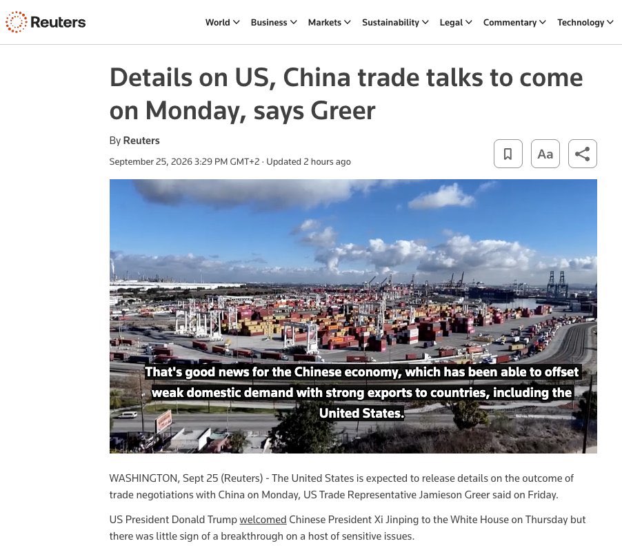 Interestedinbur's tweet photo. US-China trade deal: some agricultural exports agreed, details coming Monday.

USTR Greer says the US will send agricultural products to China as part of the deal, with more details to be released Monday.

Which products? How much? Are US farmers will be "very happy"?

#soybeans https://t.co/keHn9FFVaD