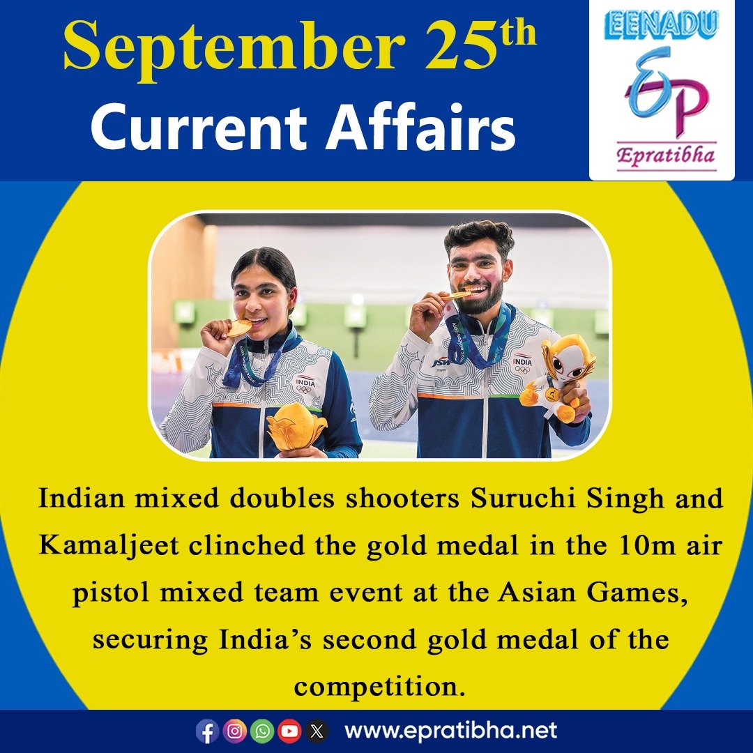 eenaduepratibha's tweet photo. September 25th Current Affairs
visit: https://t.co/E16nW9UeC8 #DDUGKY #goldmedal #makeinindia #Ladakh #DRDO #centralgovernmentjobs #appsc #upsc #tspsc #police #ssc #eenadu #epratibha https://t.co/KtX6Uut11i