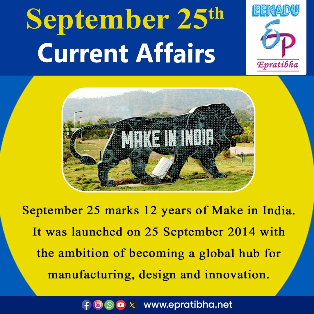 eenaduepratibha's tweet photo. September 25th Current Affairs
visit: https://t.co/E16nW9UeC8 #DDUGKY #goldmedal #makeinindia #Ladakh #DRDO #centralgovernmentjobs #appsc #upsc #tspsc #police #ssc #eenadu #epratibha https://t.co/KtX6Uut11i
