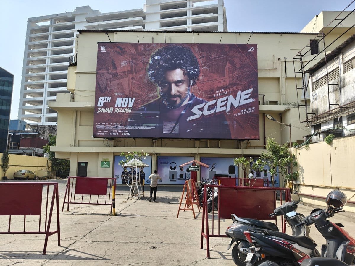SceneTheMovie's tweet photo. The iconic Sathyam Theatre is now witnessing a #SCENE! 

And this is just the beginning…

More corners. More banners. More SCENE. 🔥

 #SceneDiwali 🧨🔥 https://t.co/AU6VRep7VM