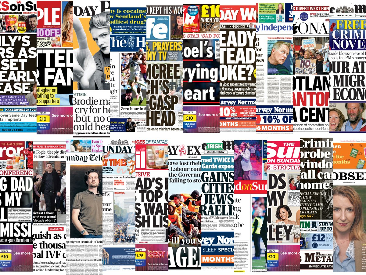 ukpapers's tweet photo. To enhance my brain activity for this day I shall develop some Irish newspapers. I shall then form the UK frontpages for this Sunday in a similar manner. This procedure will partake in roughly 20 mins
Do have a look if you wish?
#frontpagestoday #IE #UK #Sunday #newspapers https://t.co/LZxkYIyx4t