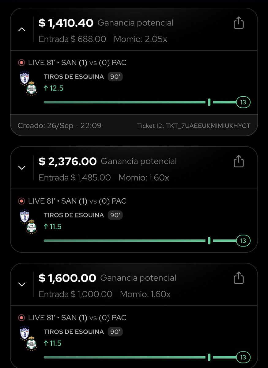 BernardoPicks's tweet photo. Cerramos el día cobrando 5 collabs con @aguilapick 🚀 💰 

-Parlay: Santos over tiros al arco y over 1.5 tiros Griezmann ✅ (+103)
-Eduard Löwen over 2.5 tiros ✅ (-127)
-Parlay: Over 7.5 corners SJ y over 2.5 tiros Klauss ✅ (-122)
-Over 13.5 tiros Santos Laguna (-123) ✅
-LIVE over 11.5 corners Santos Laguna (-165) ✅
