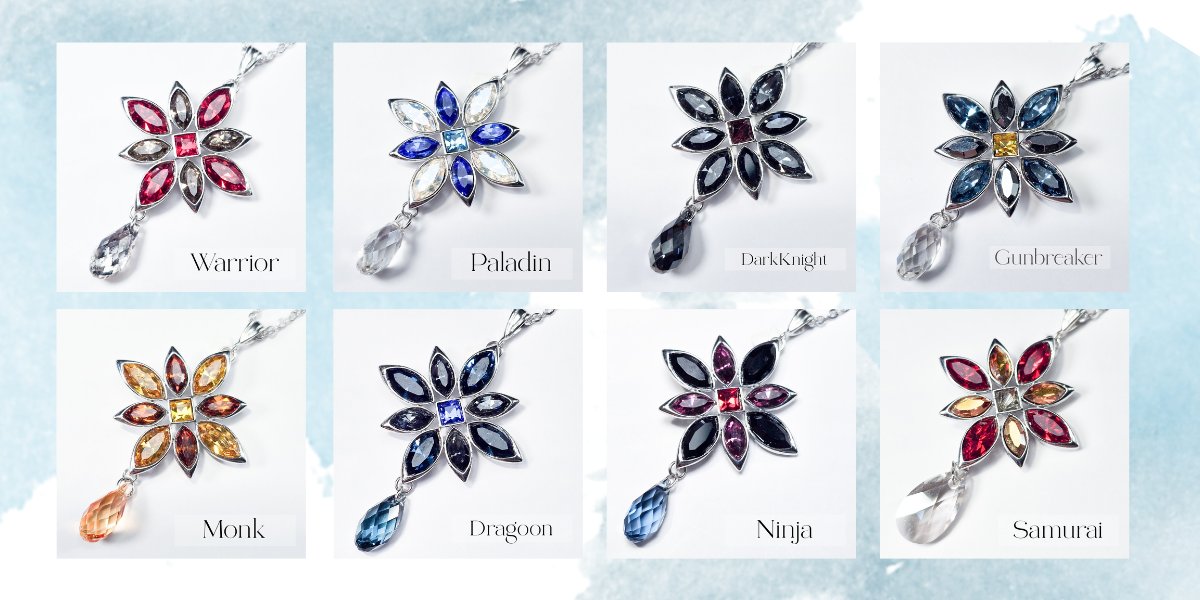 Atelier_Arium's tweet photo. 🎪【頭割り8 お品書き③】🎪
ジョブイメージペンダント💎✨

『Crystal Bloom ー花星晶ー』

――“貴方”の胸に芽吹いた、一輪の花。

星の光を宿した小さな結晶が、
一つひとつの想いに触れ、“貴方”の色を宿して花開く。

それぞれのジョブから着想を得た色彩のクリスタルを花弁のように組み合わせ、一輪の花を表現したペンダントです。

花の下には、きらりと揺れる一粒の雫を。

「星の光を宿した結晶が、“貴方”の色に染まり咲いた花。
　その花弁から零れ落ちる、一滴の光。」

そんな小さな物語を込めて制作しました。

“貴方”の想いに染まった花が、
これからの旅路を共に歩めますように――。

💎 Crystal Bloom ー花星晶ー
ジョブイメージ作品一覧
https://t.co/MaJ6mt3ryu

#頭割り8
#頭割り8作品URL
#AtelierArium_お品書き