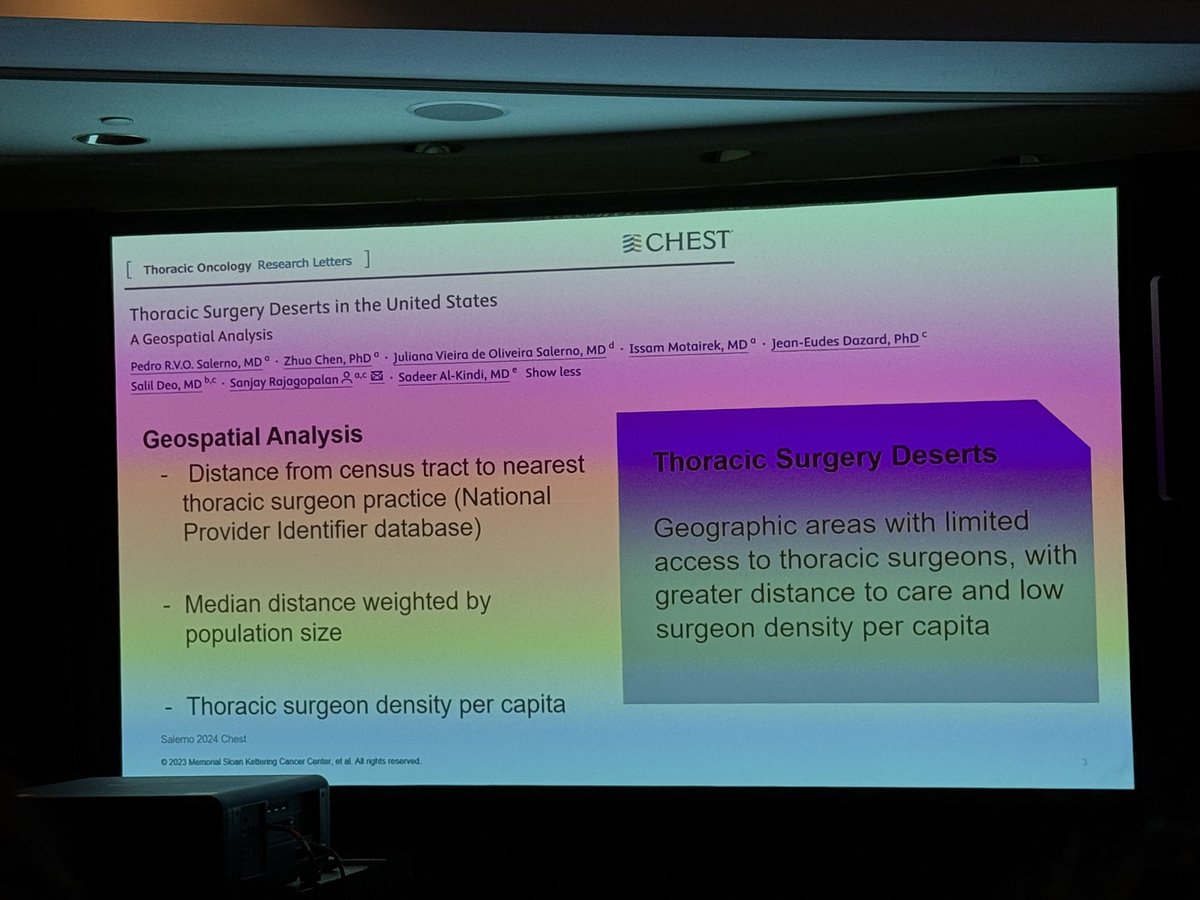 ChiFuJeffYang's tweet photo. Today, Dr. Alexis Chidi (@AlexisChidi) gave an outstanding talk at #ITSOS2026 on the impact of thoracic surgery deserts on patient outcomes. She reviewed evidence that resection rates for early-stage #lungcancer fall as access to thoracic surgeons decreases, leading to poorer outcomes for these patients. She also discussed research from MGH resident @SaraSakowitz showing that esophagectomy outcomes were better when patients traveled farther to high-volume centers rather than undergoing surgery at local low-volume hospitals. She closed with practical strategies for using collaborative oncology care and hub-and-spoke models to close gaps in access to thoracic surgical care.