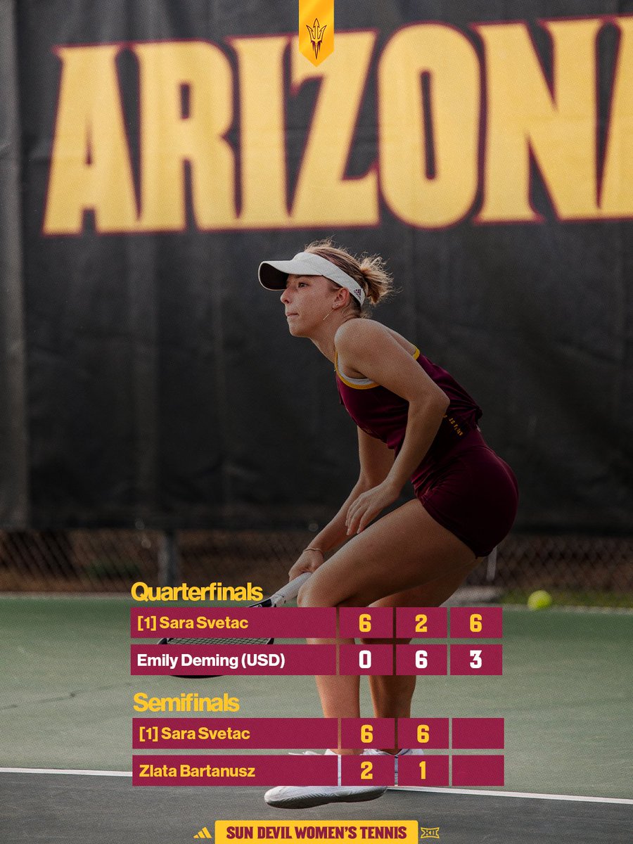sundevilwtennis's tweet photo. Sara Svetac and Lily Taylor will face each other in tomorrow's singles final after two wins apiece today!

Lily and Karin Altori will play for the doubles title tomorrow!

#ForksUp /// #O2V https://t.co/yQklbc1mL5