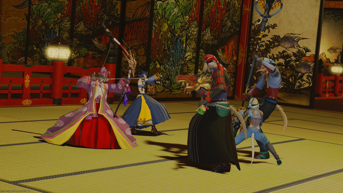 Thaipel_ff14's tweet photo. かぐや姫を取り返さんと、次々と襲い掛かってくる敵に2人力を合わせて応戦します
もともと小さいときからやんちゃをしては里の大人に怒られていた2人です。息ぴったりに敵を殲滅していきます https://t.co/K7ySHokP3L