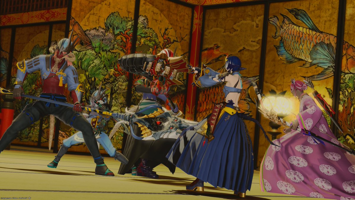Thaipel_ff14's tweet photo. かぐや姫を取り返さんと、次々と襲い掛かってくる敵に2人力を合わせて応戦します
もともと小さいときからやんちゃをしては里の大人に怒られていた2人です。息ぴったりに敵を殲滅していきます https://t.co/K7ySHokP3L