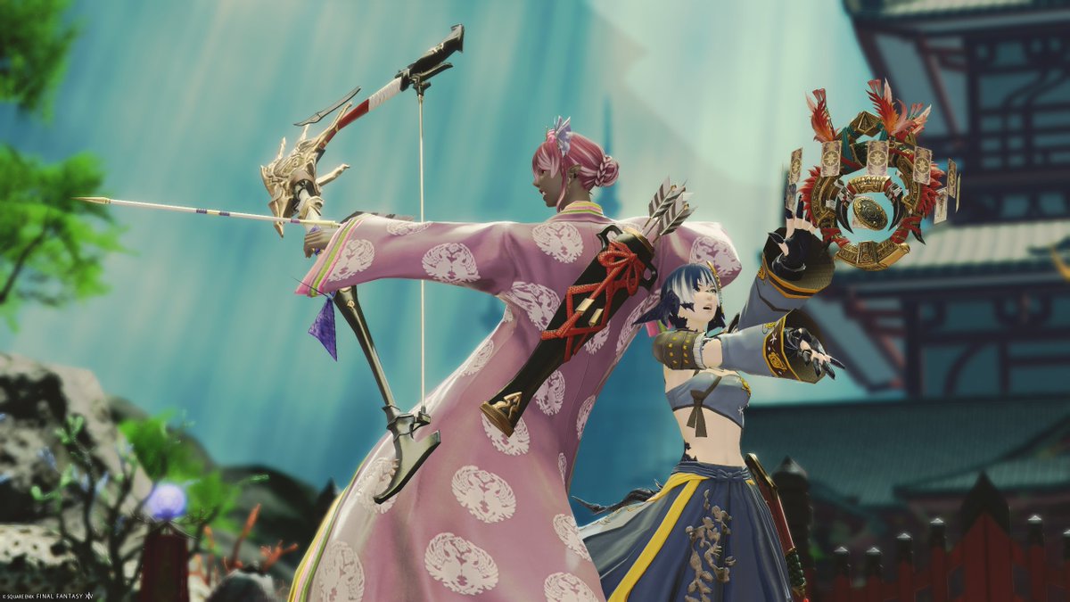 Thaipel_ff14's tweet photo. かぐや姫を取り返さんと、次々と襲い掛かってくる敵に2人力を合わせて応戦します
もともと小さいときからやんちゃをしては里の大人に怒られていた2人です。息ぴったりに敵を殲滅していきます https://t.co/K7ySHokP3L