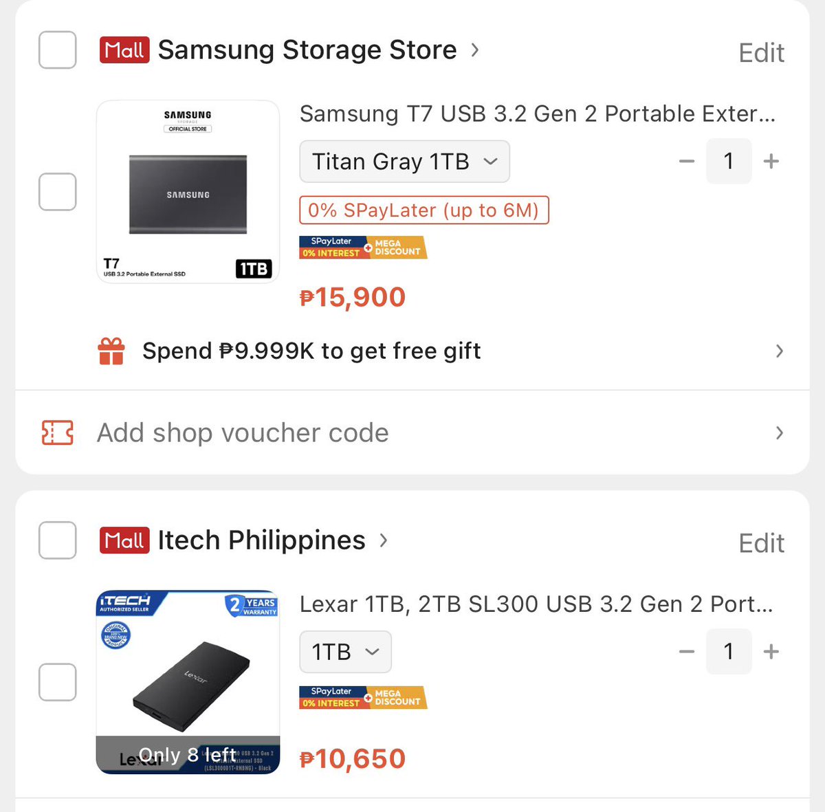 seohajie's tweet photo. 1tb portable ssd prices last year vs now 🫩 https://t.co/w7oLNvN4rF