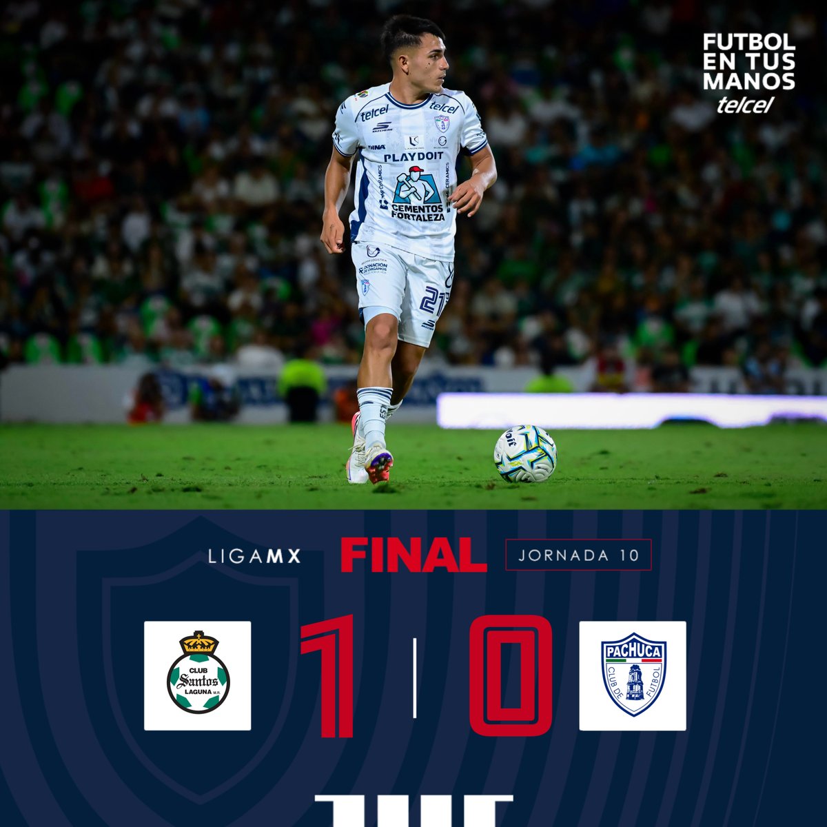 Tuzos's tweet photo. ⏹️ MF | 🇳🇬 Santos L. 1-0 PACHUCA 🌪️

Fin del partido
 
Por: @Telcel 

#SantosLagunaPachuca https://t.co/e7dyBPYvQf