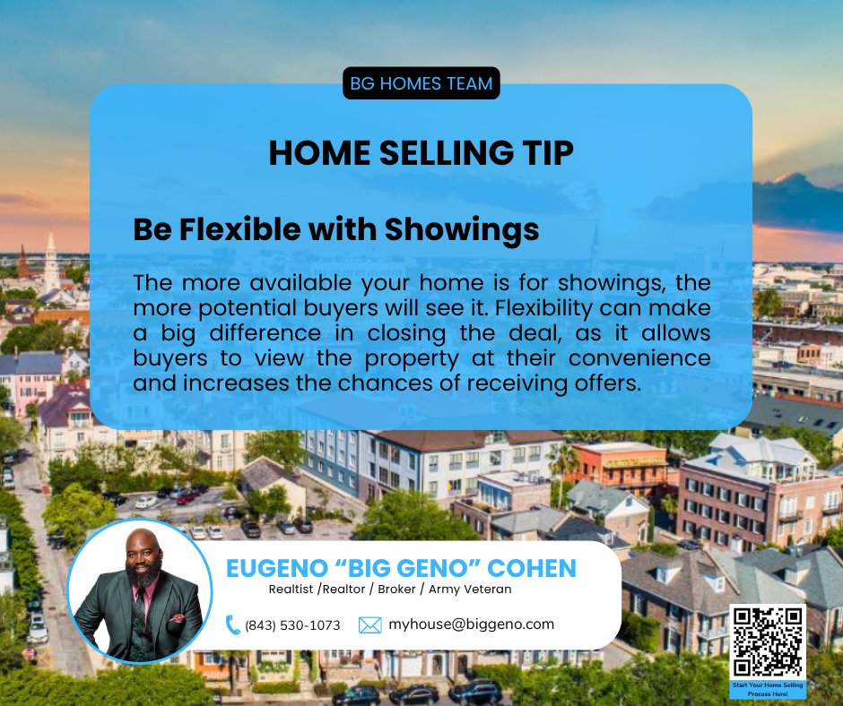 CohenEugeno's tweet photo. Want to sell your home faster? Be flexible with showings! The more available your home is, the more buyers will see it, making all the difference in closing the deal. ๐ก๐
#HomeSellingTips #RealEstateAdvice #SellYourHome #FlexibleShowings #RealEstate #EugenoCohen #BGHomesTeam https://t.co/7LU4GCScg4