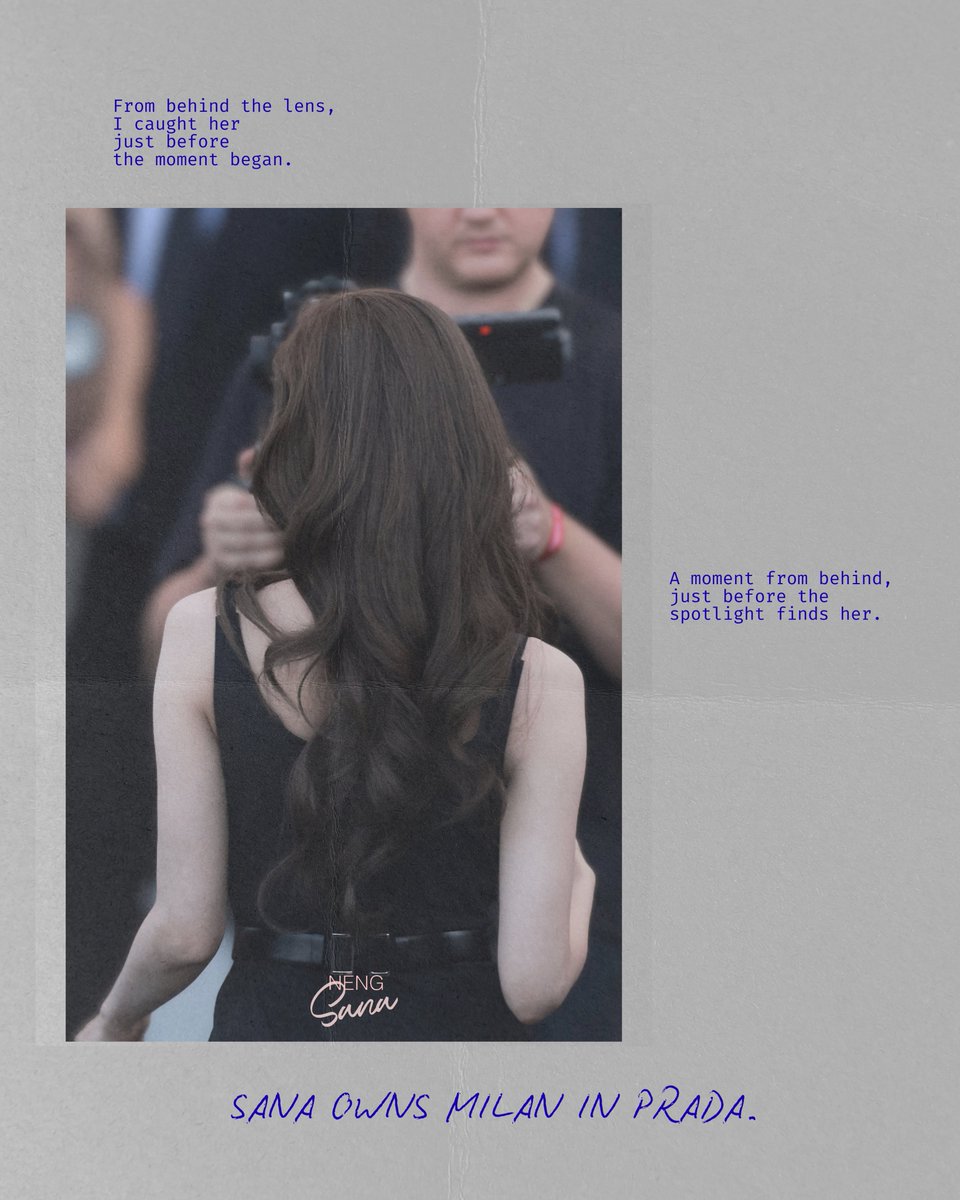 neng_sana's tweet photo. Milan dari balik lensa.
Prada on her.
She commands Milan.
Dalam Prada, ia taklukkan Milan.
𝗦𝗔𝗡𝗔 𝗢𝗪𝗡𝗦 𝗠𝗜𝗟𝗔𝗡 𝗜𝗡 𝗣𝗥𝗔𝗗𝗔.

#PradaxSANA
#PradaSS27xSANA
#SANA @Prada https://t.co/S06w8jsyWu