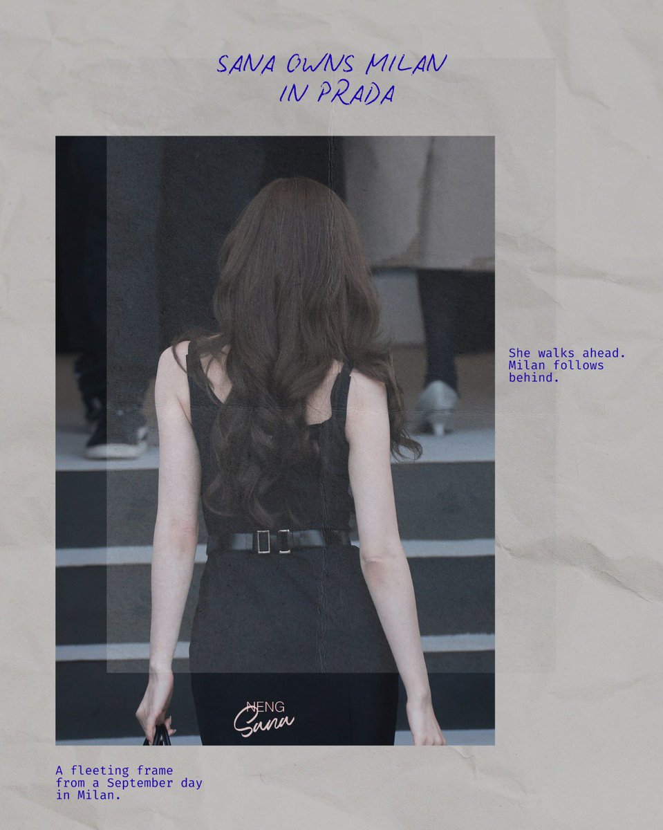 neng_sana's tweet photo. Milan dari balik lensa.
Prada on her.
She commands Milan.
Dalam Prada, ia taklukkan Milan.
𝗦𝗔𝗡𝗔 𝗢𝗪𝗡𝗦 𝗠𝗜𝗟𝗔𝗡 𝗜𝗡 𝗣𝗥𝗔𝗗𝗔.

#PradaxSANA
#PradaSS27xSANA
#SANA @Prada https://t.co/S06w8jsyWu