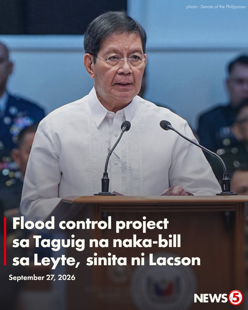 News5PH's tweet photo. 'WHAT DO YOU SAY ABOUT THIS, SEC.?

Pinagpapaliwanag ni Sen. Ping Lacson si DPWH Sec. Vince Dizon kaugnay sa nilalaman ng mismong ulat ng ahensya sa isang flood control project sa Taguig.

Kinuwestiyon kasi ng senador ang billing report ng naturang proyekto, na makikita umano sa Leyte imbes na sa Taguig kung pagbabasehan ang nilagay na coordinates.

Nadiskubre rin ni Lacson na ang kumpanyang St. Timothy ng mga Discaya ang contractor umano ng naturang project.