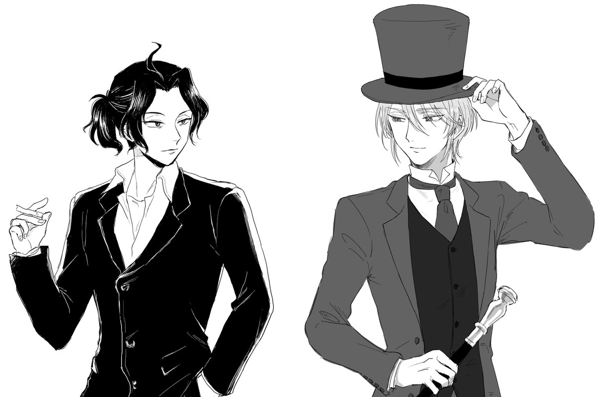 r0cc0r's tweet photo. べたろぼさんと絵チャしたときの絵　わたしはこのとき醜聞までしか読んでない　なつかしいね
1枚目から順に、
べたろぼさん：ウィリアムさん、シャーロックさん、ジョンさんとちっちゃいシャーロックさん（𝒔𝒐 𝒄𝒖𝒕𝒆）
ろっこ：シャーロックさん、ウィリアムさん、アルバートさん https://t.co/DxVKTDP26n