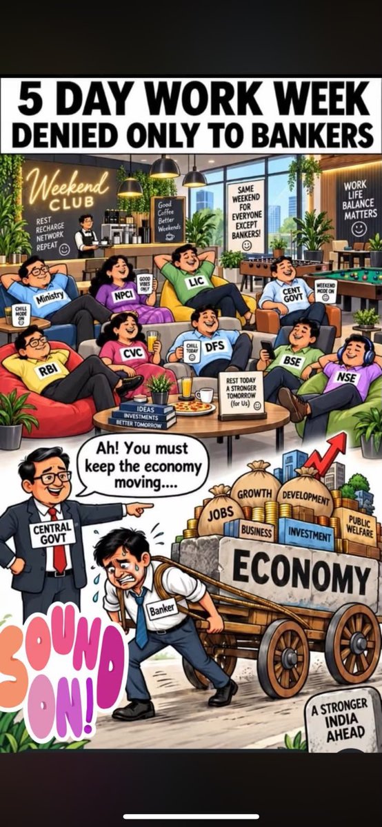 TanmoyDas007's tweet photo. @sanjaybpi Bankers work under pressure throughout the week. Taking away Sunday—the traditional day for family, rest and personal responsibilities—deepens the work-life imbalance.
#blacksunday #5DayWeekandFairPLI https://t.co/Oeh0MwJ4FR