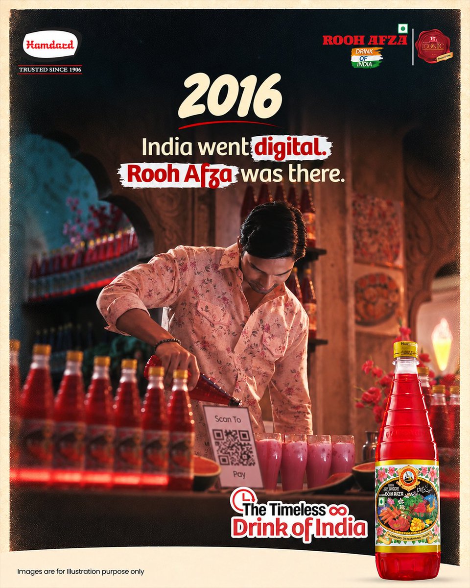 RoohAfzaIndia's tweet photo. From going digital to staying timeless — Rooh Afza has always been there.
#RoohAfza #Hamdard #TimelessDrinkOfIndia #DrinkOfIndia #TimelessTaste https://t.co/ysdKAcabgt