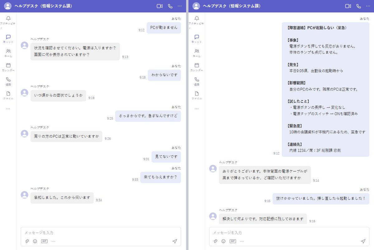 sawate_it's tweet photo. 情シスが一発で動ける問い合わせ

←できない            シゴデキ→ https://t.co/UXnAbzbRb2