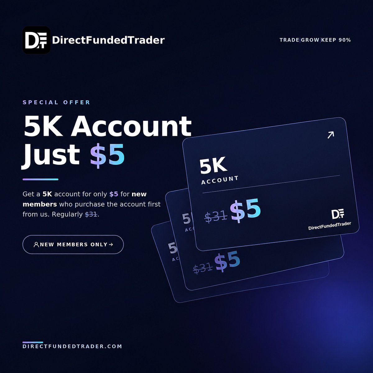 IsahMarket's tweet photo. 🚨 $5K ACCOUNT FOR JUST $5! 🚨

New to @Direct_Funded ? Get a $5K account for only $5! 💰🔥

⚠️ New users only — never tried DFT or joined their giveaways before.

🎟️ Grab yours 👇
https://t.co/RWh644QvDv https://t.co/7VoKHrAQQ9