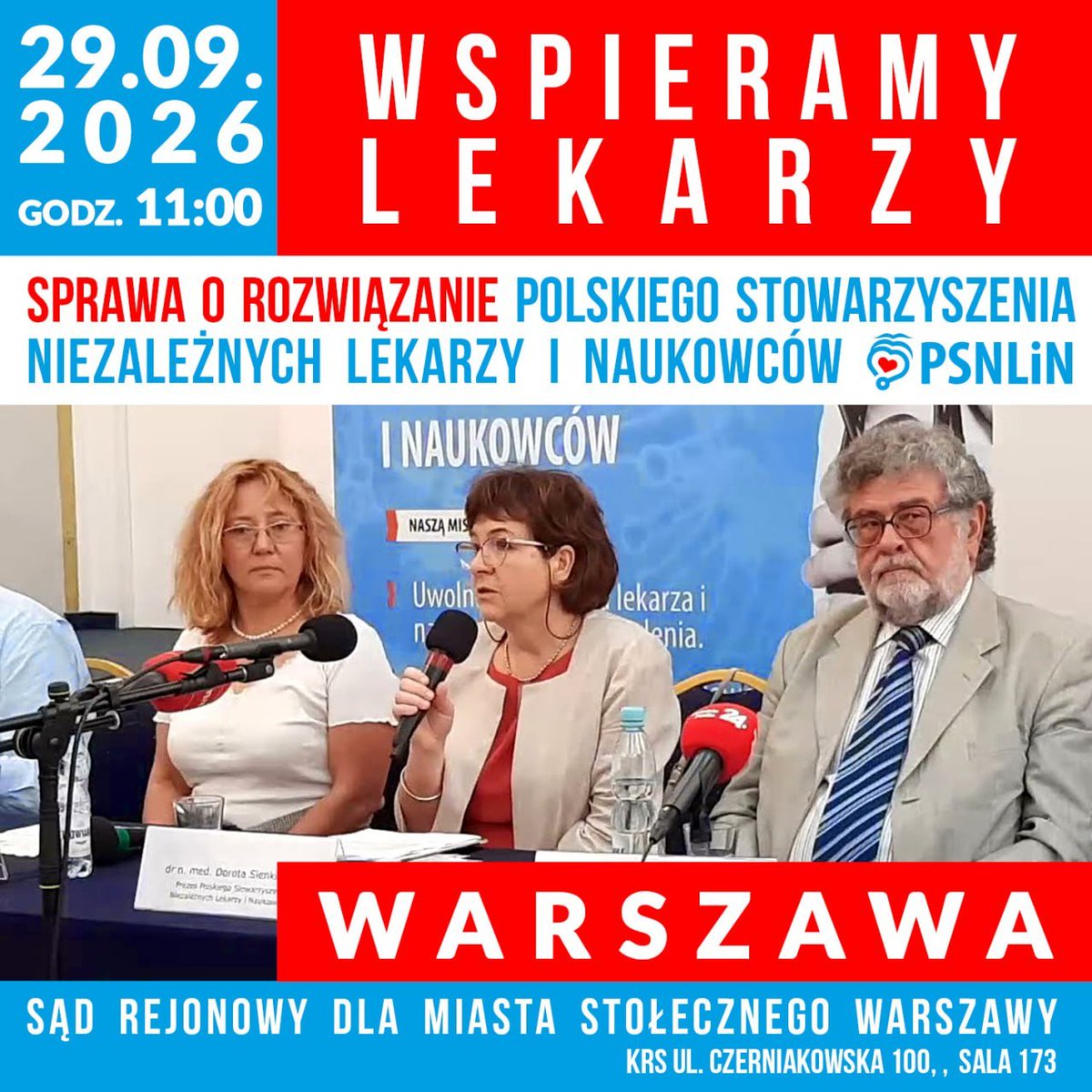 justsocha's tweet photo. WSPARCIE DLA NIEZALEŻNYCH LEKARZY
PSNLiN grozi rozwiązanie przez sąd w związku z publikowaniem stanowisk https://t.co/ytOOxYrEm5. nt. szczepień przeciw COVID-19 i HPV oraz sprzeciwu wobec obowiązku szczepień.
📅 29 września, godz. 11:00
Przyjdź na rozprawę i okaż wsparcie! https://t.co/RJqDf49dQr