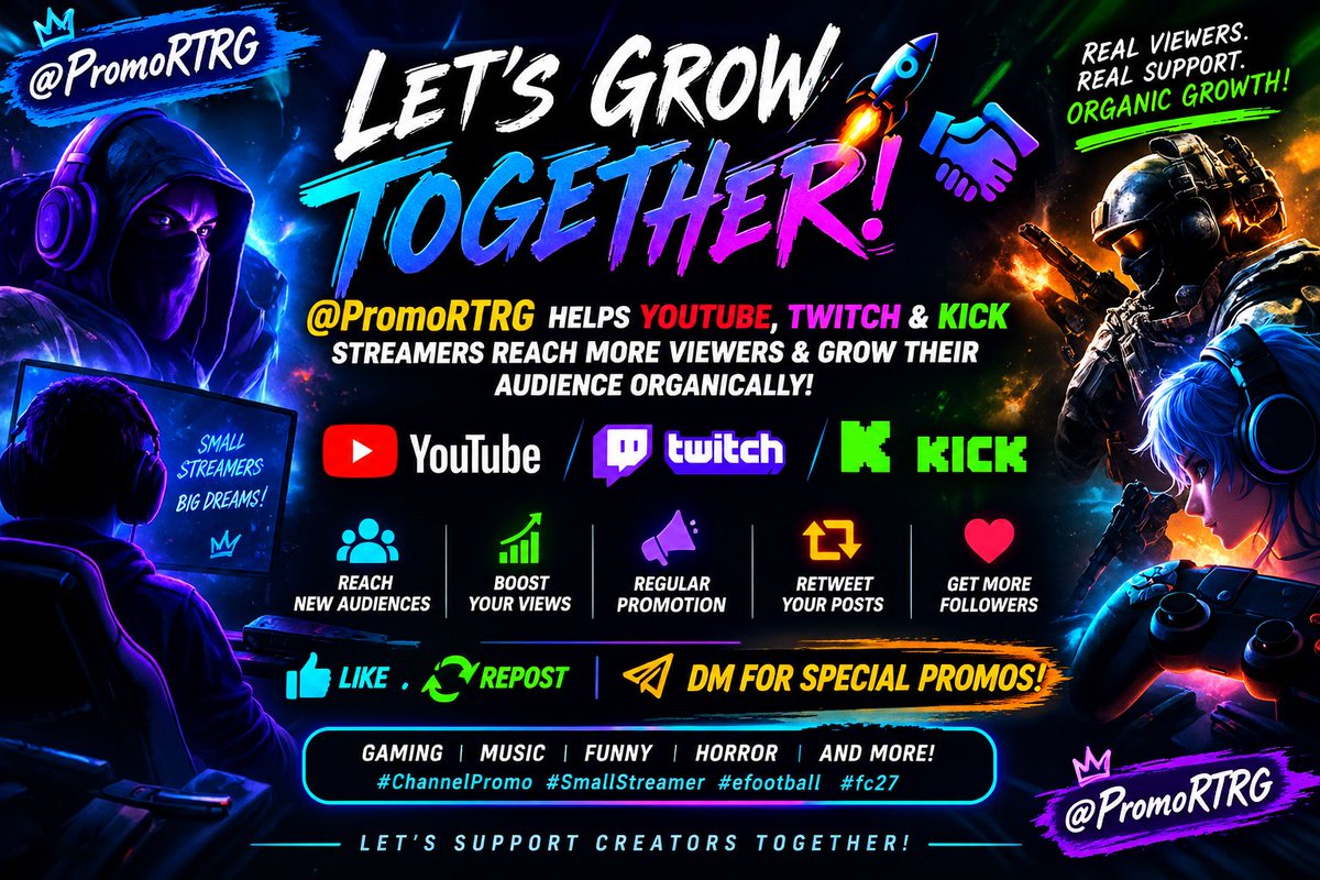 PromoRTRG's tweet photo. 💫 EXPAND YOUR REACH. BUILD YOUR PRESENCE.
Follow us
Like❤️Repost♻️Comment💬
Share your live yt,twitch,kick stream.
Dm me for special promo💌
#Gaming #Twitch #YouTube #Kick #streamer #YouTubePromotion #TwitchStreamers #LetsGrow #efootball #fc27 @streamerszone @PromoBOOST098 https://t.co/FZbVFAJp82