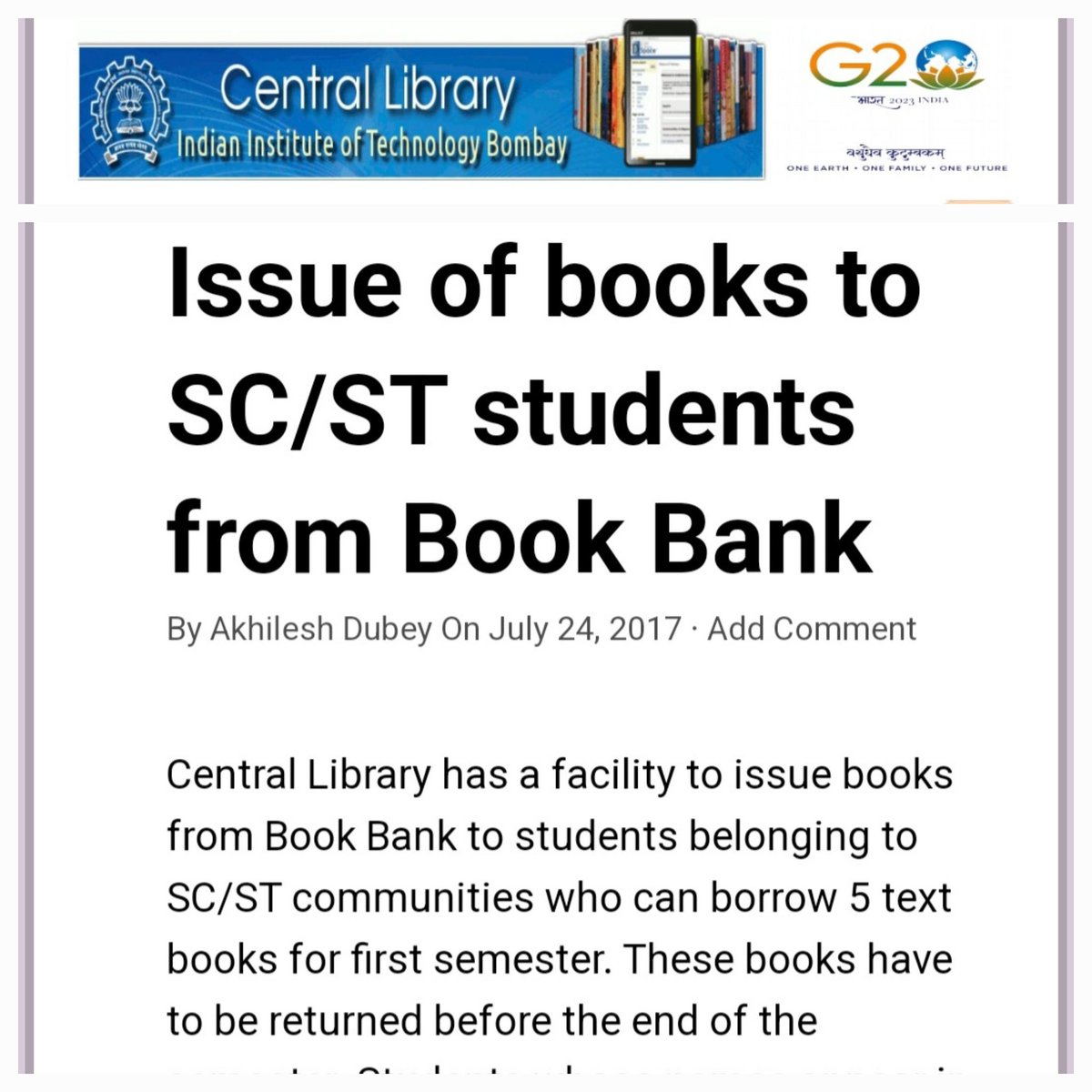neha_laldas's tweet photo. There is library reservation, not only in NIT, but in all govt colleges, for ages!!!

Features of library reservation:
-Special book-banks
-Different library rules for SC/ST/OBC students:
-Exclusive access
-More no. of books allocated
-Longer duration
-No fine https://t.co/K8Phjq7dv6