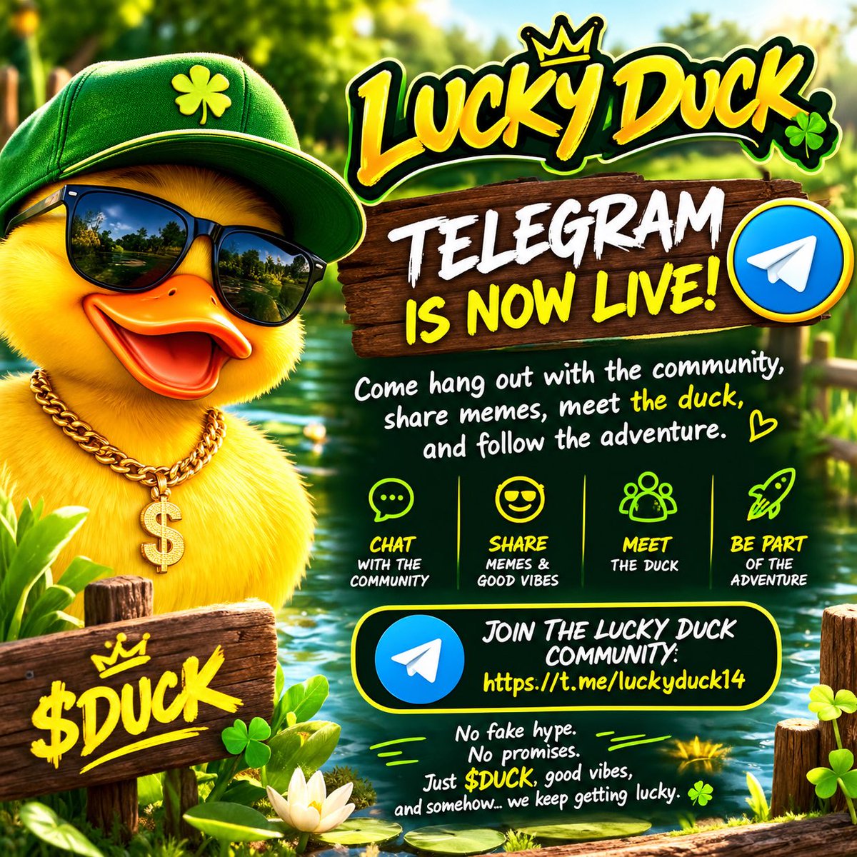 LuckyDuckSOLL's tweet photo. 🦆🍀 The Lucky Duck pond is OPEN!

Come join the community, share memes &amp; follow the adventure. 😂

💬 Join us: https://t.co/N36h3jfkFT

$DUCK 🍀 https://t.co/SuUT1yioI7