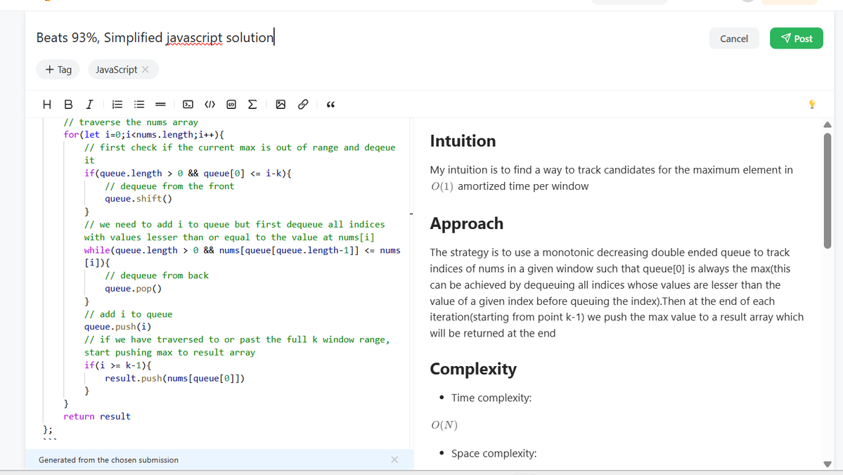 adiri_tega's tweet photo. Some LeetCode problems look deceptively simple... until the Time Limit Exceeded (TLE) hits. ��

Just solved 239. Sliding Window Maximum.

My first intuition? Track the max, and rescan the window when it drops off.

Result: O(N . K) time complexity. TLE! 💀 🧵👇 https://t.co/lqAXJTsLwh