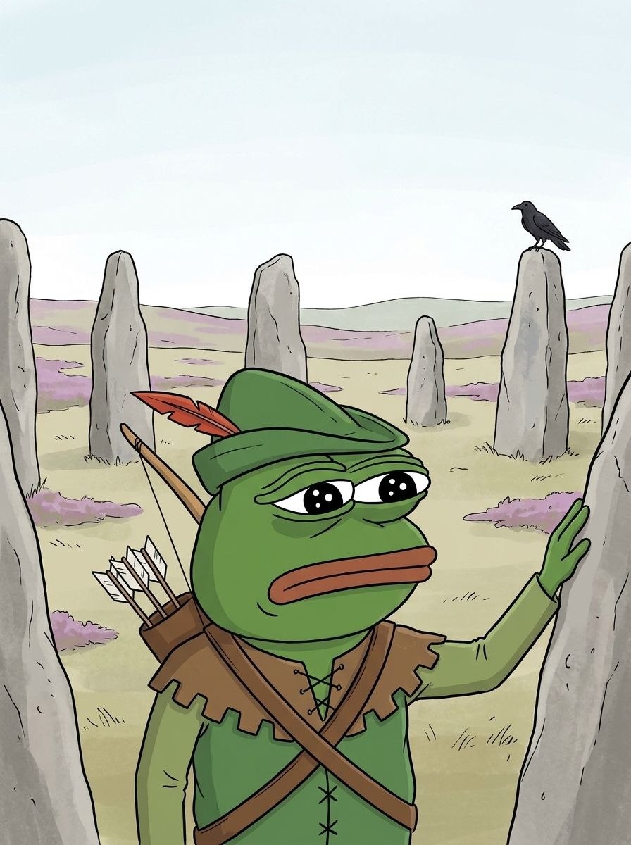 RobinPepeCoin's tweet photo. Nobody remembers who stood these up. The crow says it does, and will not elaborate. https://t.co/eTOHccS8Pn