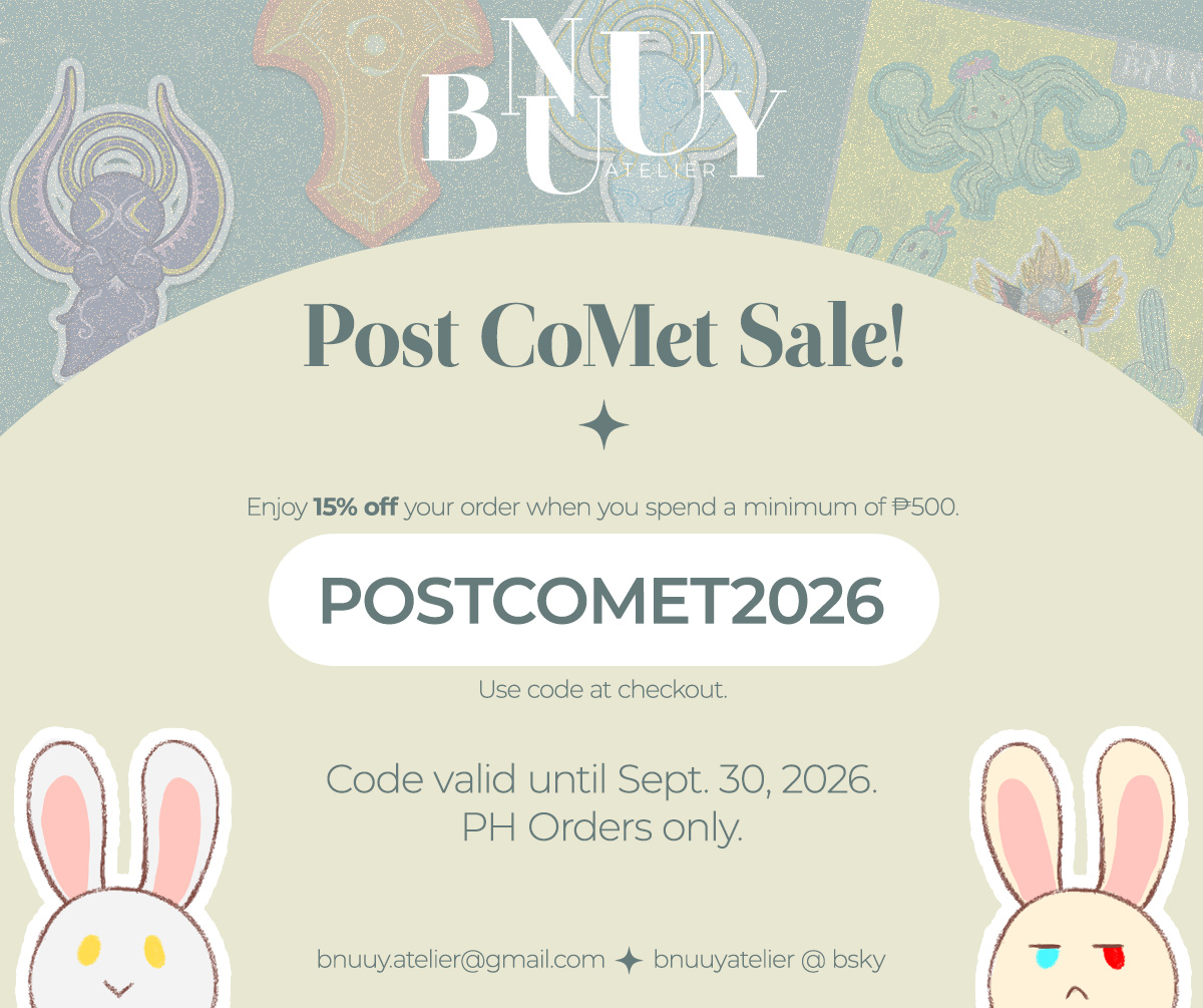 bnuuyAtelier's tweet photo. 🇵🇭 Post CoMet Sale! 3 more days to go, don't miss your 15% OFF use code: POSTCOMET2026 🐰🐰 

🔗IN REPLY

Code valid until Sept. 30, 2026. This is available for 🇵🇭PH Orders only.

#CoMetMNL2026 #ffxiv #ff14 #finalfantasy #hades #emetselch #hythlodaeus #xivfmn #xivmerch #xiv_merch https://t.co/aOpvYvho9j