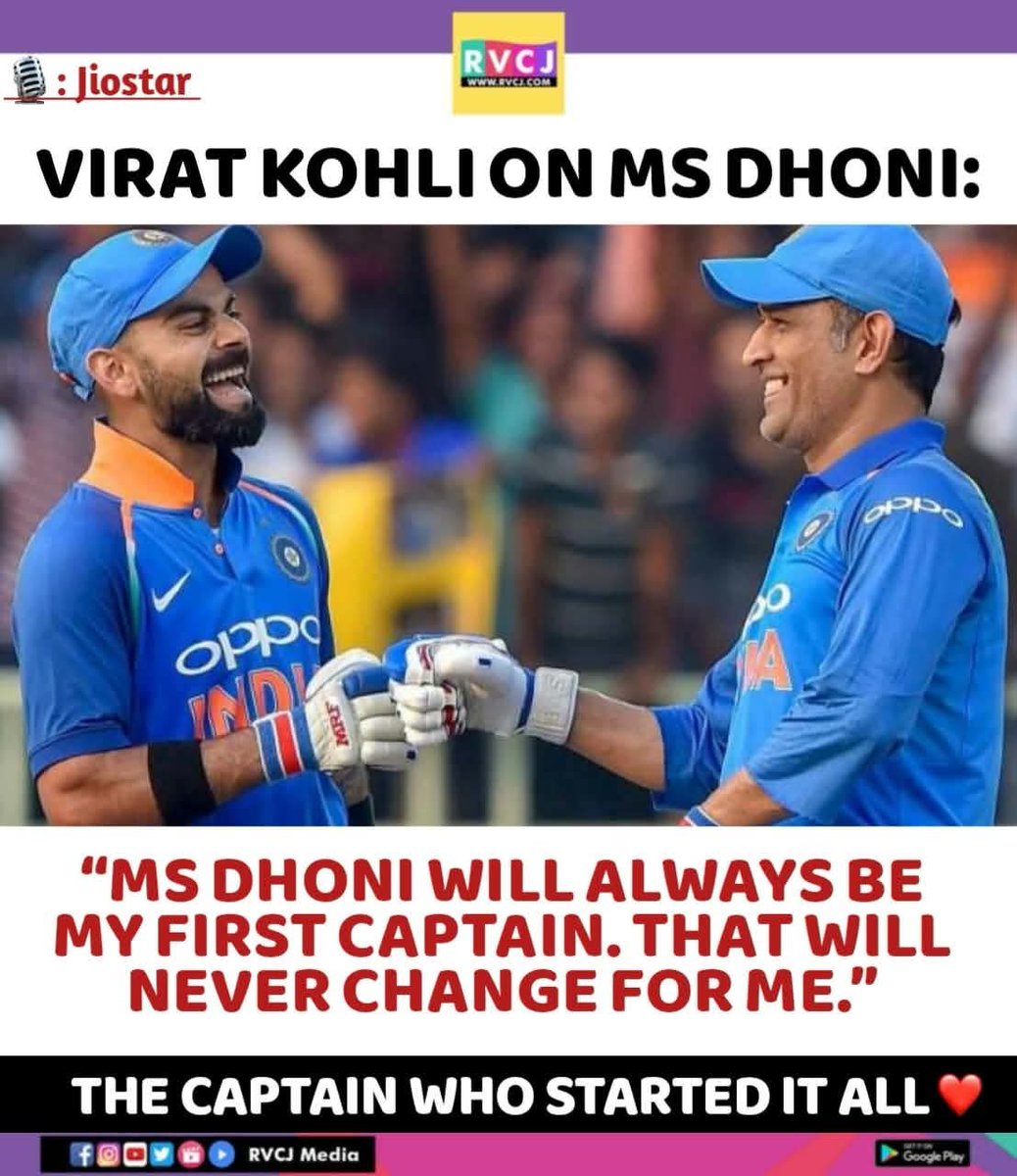 RVCJ_Sports's tweet photo. A bond built on mutual respect, trust, and unshakeable brotherhood.
Virat Kohli pays the ultimate tribute to the man who backed him from day one.
True leadership leaves a legacy that time can never fade.  
​#MSDhoni #ViratKohli #CaptainCool #IndianCricket #Mahirat https://t.co/r4MtDRUsCt