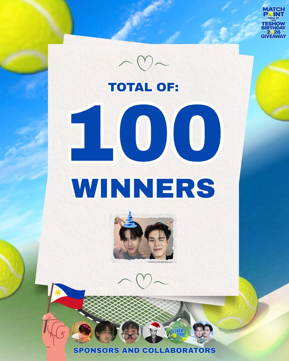 nnutlykyou's tweet photo. 📢 MATCH POINT FINAL EP. & TESHOW BIRTHDAY GIVEAWAY — GOOD NEWS!

FILO TEPIS, WE HAVE SOME BIG NEWS! 🥹

Remember when we said 50 WINNERS was the final number?

Well… WE HAVE ANOTHER SURPRISE FOR YOU!

From 50 winners, we are now going up to…

🎉 100 WINNERS! 🎉

Yes, you read that right — 100 WINNERS!

🎟️ WATCH PARTY WINNERS: 86 SLOTS
That’s 50 → 86 watch party winners!

With this additional support, we now have a total of 100 winners across all our prizes.

A huge thank you to @TESHOWPING_ERA for helping us make this giveaway even bigger! 🫶🏻

And now that we’ve officially reached 100 WINNERS, we’re finally moving to the next step.

⏰ NEXT ANNOUNCEMENT — 8:30 PM

We’ll be posting the GIVEAWAY MECHANICS + IMPORTANT REMINDERS at 8:30 PM.

Make sure you’re ready because this is where we’ll reveal everything you need to know before submitting your entry!

50 became 100. We’re officially ready.

🎯 ONE GOAL: #1 TRENDING IN THE PHILIPPINES FOR THE MATCH POINT FINAL EPISODE

See you at 8:30 PM, Filo Tepis!