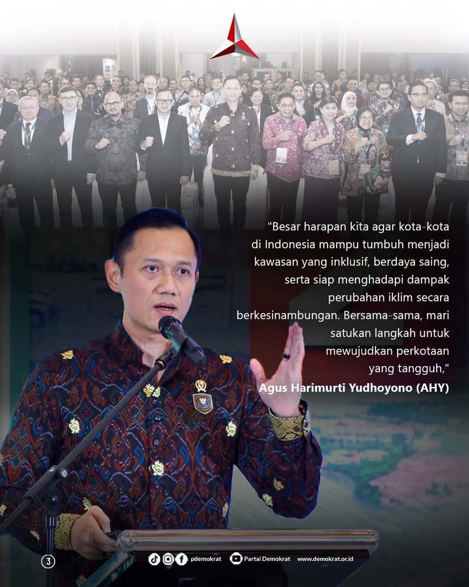 DPCDemokratLA's tweet photo. Ketua Umum Partai Demokrat, Agus Harimurti Yudhoyono (AHY), menegaskan pentingnya kolaborasi lintas sektor dalam menghadapi tantangan urbanisasi global.

#ahy #menkoinfrastruktur #urbanclimateforum2026 https://t.co/Pf0eLfrMYI