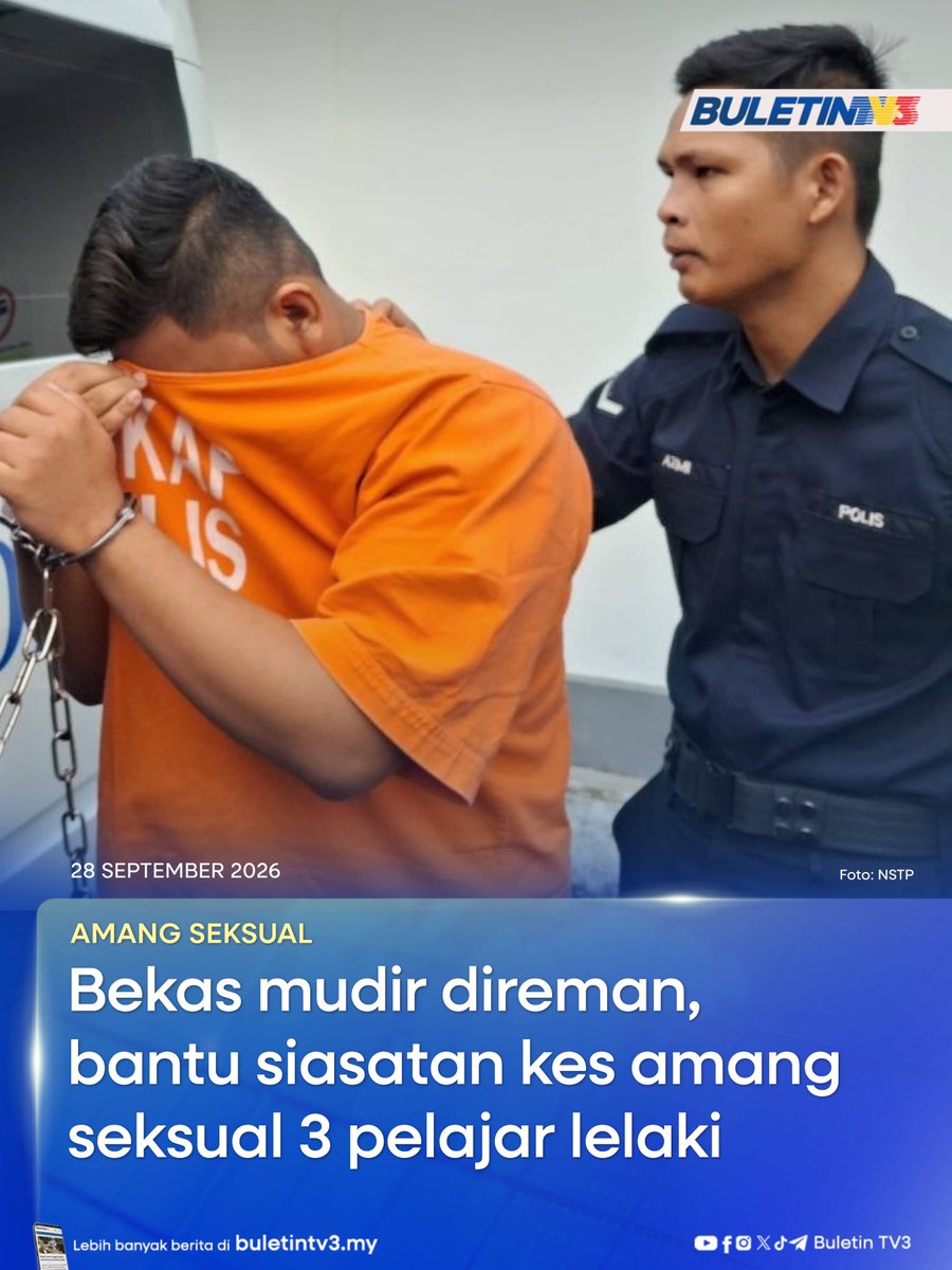 BuletinTV3's tweet photo. AMANG SEKSUAL | Seorang bekas mudir direman lima hari bermula hari ini bagi membantu siasatan berhubung kes amang seksual terhadap tiga pelajar lelaki, tahun lalu.
#BuletinTV3 #Mudir #AmangSeksual https://t.co/RULwnEIv7K