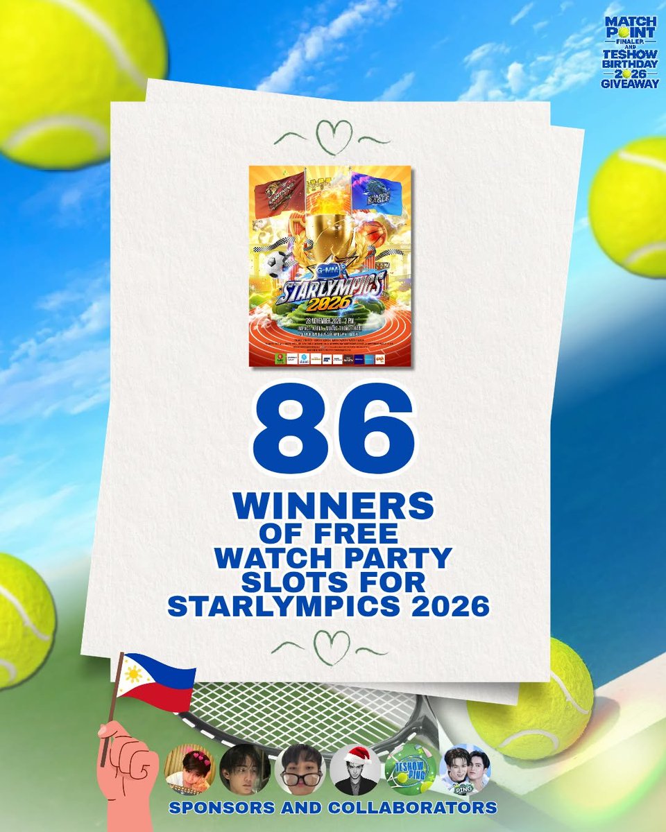 nnutlykyou's tweet photo. 📢 MATCH POINT FINAL EP. & TESHOW BIRTHDAY GIVEAWAY — GOOD NEWS!

FILO TEPIS, WE HAVE SOME BIG NEWS! 🥹

Remember when we said 50 WINNERS was the final number?

Well… WE HAVE ANOTHER SURPRISE FOR YOU!

From 50 winners, we are now going up to…

🎉 100 WINNERS! 🎉

Yes, you read that right — 100 WINNERS!

🎟️ WATCH PARTY WINNERS: 86 SLOTS
That’s 50 → 86 watch party winners!

With this additional support, we now have a total of 100 winners across all our prizes.

A huge thank you to @TESHOWPING_ERA for helping us make this giveaway even bigger! 🫶🏻

And now that we’ve officially reached 100 WINNERS, we’re finally moving to the next step.

⏰ NEXT ANNOUNCEMENT — 8:30 PM

We’ll be posting the GIVEAWAY MECHANICS + IMPORTANT REMINDERS at 8:30 PM.

Make sure you’re ready because this is where we’ll reveal everything you need to know before submitting your entry!

50 became 100. We’re officially ready.

🎯 ONE GOAL: #1 TRENDING IN THE PHILIPPINES FOR THE MATCH POINT FINAL EPISODE

See you at 8:30 PM, Filo Tepis!