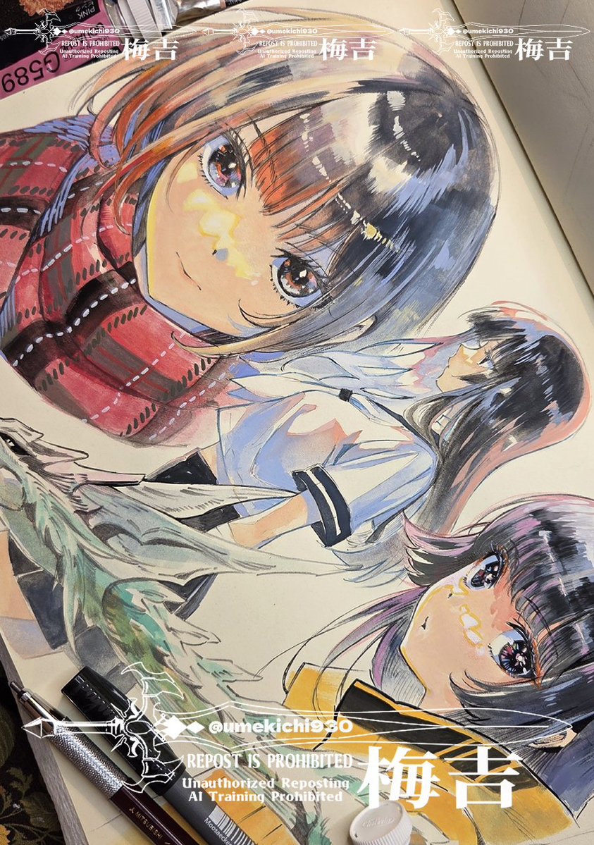 umekichi930's tweet photo. スケッチブックに不透明水彩メインで現代女子を描いてみました。いつもよりシンプルな印象。 https://t.co/diMYdYSkxi