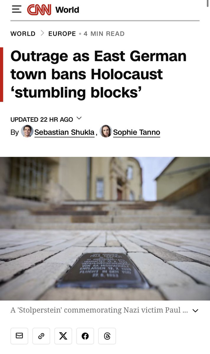 42tw1tter1sd3ad's tweet photo. Das muss man auch erstmal schaffen (als Union): Jetzt berichtet sogar CNN über den Stolperstein Skandal und wer schweigt?
Der Landesvater @MPKretschmer

Der soll nur nix mehr über Antisemiten in Berlin erzählen. Verdammter Heuchler. https://t.co/xY3amhzmYS