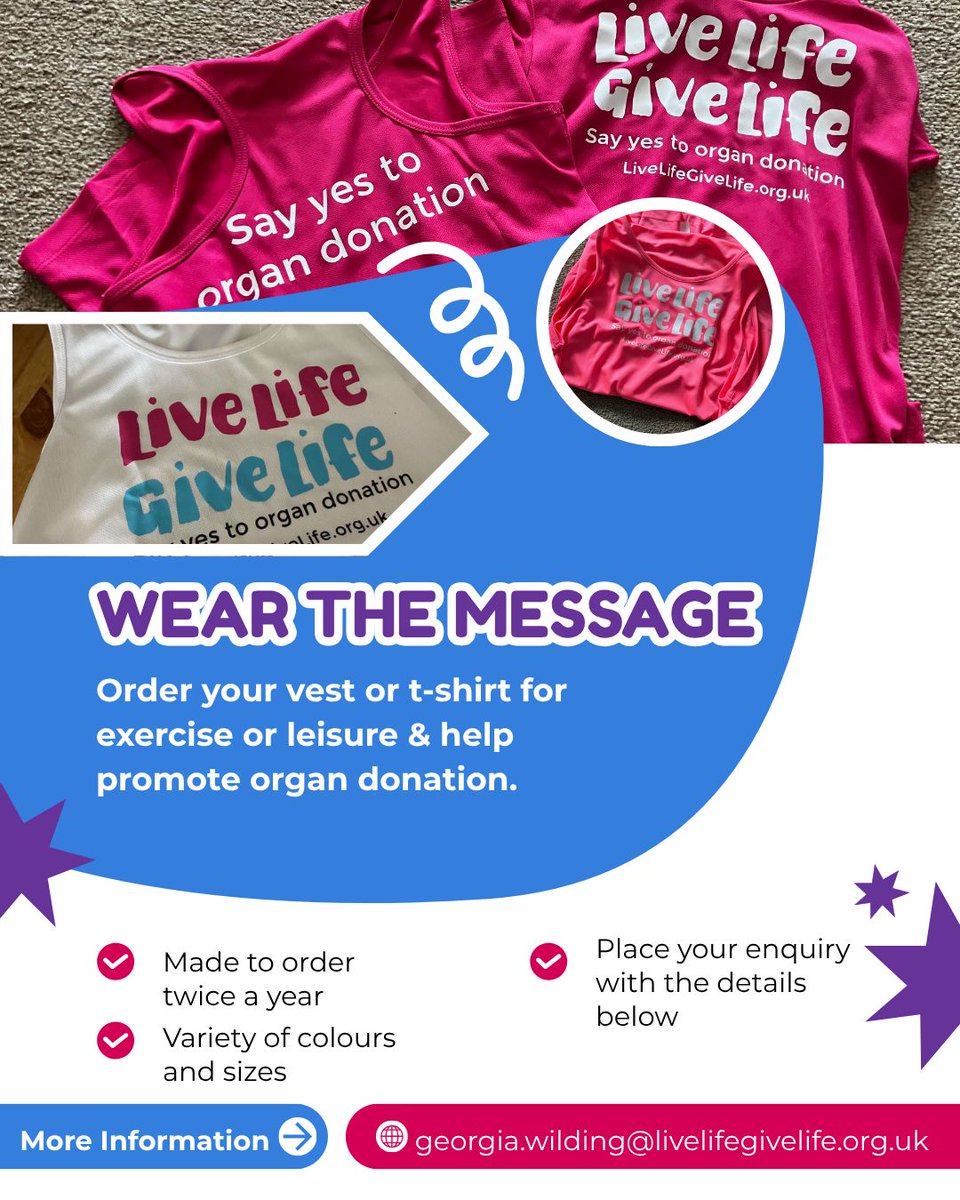 LLTGL's tweet photo. Seen our runners vests &amp; t-shirts? Want one to wear while training, or just to spread the word?
Now you can! We will place twice a year orders (1st November next order) so you can get your hands on one too!
#organdonationweek #dontleavethemguessing https://t.co/1H4uWhGT3b