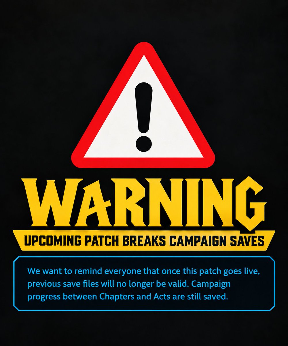 Back2Warcraft's tweet photo. We expect the patch to hit next week. This will break your save games!

If possible, play through your current act today and wait till the update before you progress.

This would be less of a problem without forcing us to be "Always Online" btw Blizzard! @warcraft3 https://t.co/v7Cz2QSvy5
