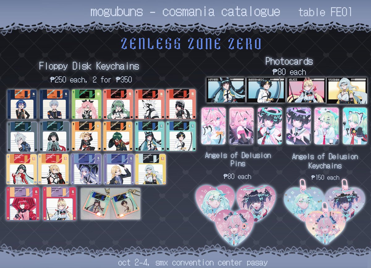mogubuns's tweet photo. heres my full #cosmania2026 catalogue!
(likes and rts are appreciated!)

♱ table FE01 w/ @/mcfrick_ + @/ponderinne 
♱ preorders : sept 27-oct 1, 8:30pm
♱ https://t.co/rvigEKBIf3

🏷️ genshin, hsr, zzz, nijisanji en, nijien, by the beat, danganronpa, alnst, 100 line, etc.

(1/2) https://t.co/WgWGpZzMJz