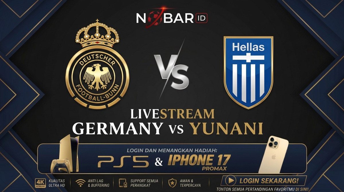 nobarid_off's tweet photo. LINK LIVE STREAMING Germany VS Yunani SEPAK BOLA 2026 ANTI LAG 

https://t.co/4Fa0hOU8id

#SEPAKBOLA2026 #LiveStreamingBola #SiaranLangsung #NontonBolaLive #LiveBolaFB #UCL #kylianmbappe #NobarID #nontonbola https://t.co/ipEIm3pLrb