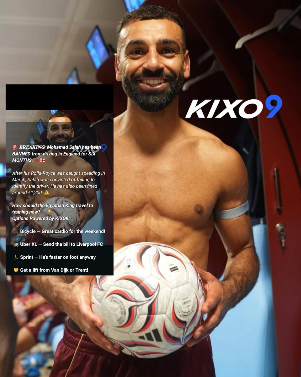 ChibuikeC69044's tweet photo. _*🚨 𝐁𝐑𝐄𝐀𝐊𝐈𝐍𝐆: Mohamed Salah has been BANNED from driving in England for SIX MONTHS. ❌🏴󠁧󠁢󠁥󠁮󠁧󠁿*_

_After his Rolls-Royce was caught speeding in March, Salah was convicted of failing to identify the driver. He has also been fined around €1,200. ⚠️_ https://t.co/Aoi7tjmVc1