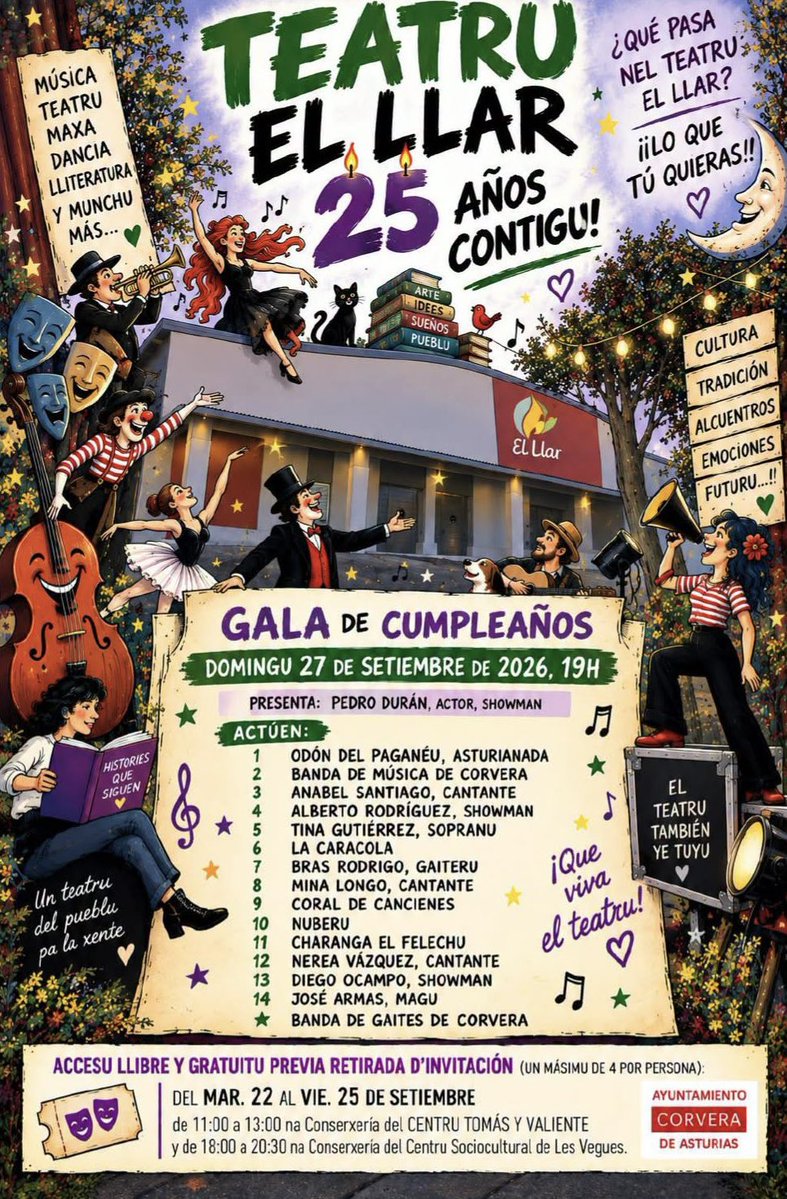 mundogaita's tweet photo. 🔜 La @bgcorvera tará tocando 🎶 güei de magar a les 🕖 nel 2️⃣5️⃣ Aniversariu del teatru “El Llar” 🎭
📅 27 Setiembre
🕖 19:00h
📍Les Vegues #Corvera
#bandagaites #pipeband #gaita #bagpipe #Asturies #mundogaita https://t.co/wkSo0pgPBz