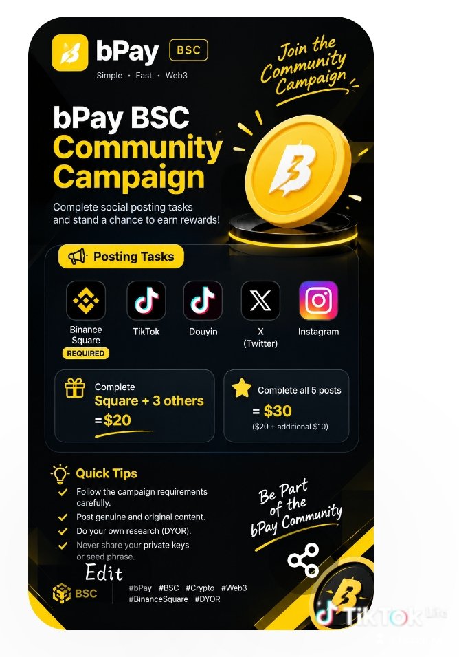 EmmanuelMa60597's tweet photo. Exploring bPay BSC 🚀 

Hey guys! I just discovered the bPay BSC community campaign. You can complete social posting tasks across platforms and potentially earn rewards. If you’re interested, check the requirements and do your own research. DYOR!  #bPay #BSC #Crypto #Web3 #DYOR https://t.co/KmNkNMeVQd