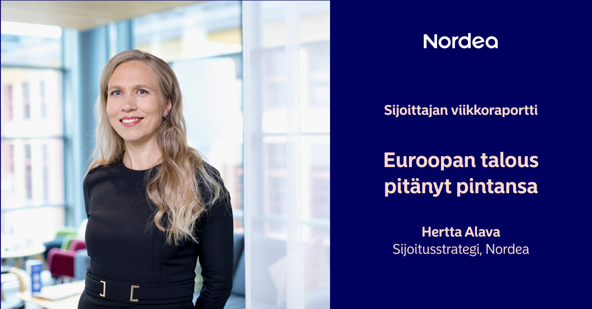 Nordea_FI's tweet photo. Ajankohtaista tietoa sijoittajille. 🎧 Euroopan talous pitänyt pintansa: https://t.co/TmEzM5tIO1

Korkojen ja energianhinnan nousu ei ole lamaannuttanut Euroopan talouskasvua. Tuoreiden ostopäällikköindeksien perusteella maltillinen kasvu on jatkunut sekä teollisuudessa että palvelusektorilla. Yritykset ja kotitaloudet uskaltavat jälleen investoida, mikä näkyy lainojen kysynnän virkistymisenä. Kehitys on ollut suotuisaa myös Euroopan osakemarkkinoilla. Erityisesti suurimpien toimialojen eli finanssisektorin ja teollisuuden näkymät ovat edelleen myönteiset.